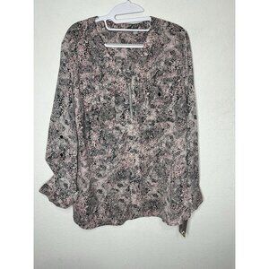 Valerie Stevens Pink Snakeskin Spackle Long Sleeve Blouse Shirt Size XL